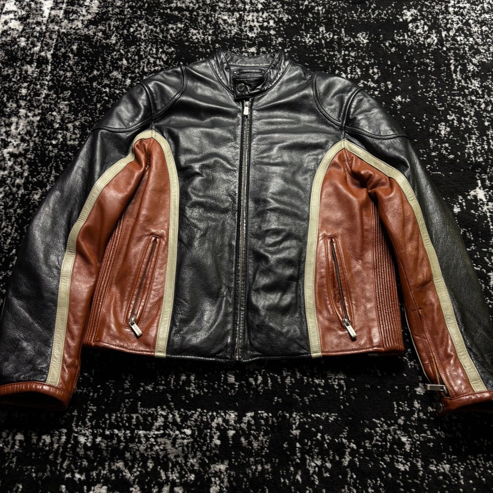 Wilsons Leather M Julian Mens Cafe Racer Jacket Black Brown Colorblock Medium